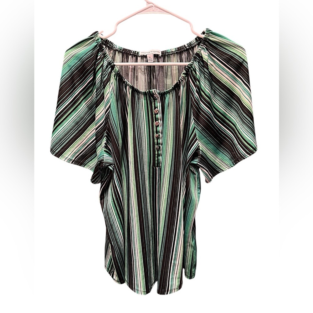 Notations Green and Black Striped Blouse XL